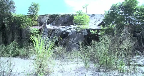 Slow motion dolly in of dilapidated building in woods Stock Footage 146278803