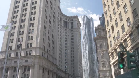 Slow motion dolly through buildings of Manhattan, New York Stock Footage 285227490