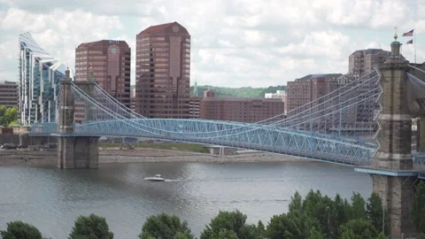 Slow Motion of Downtown Cincinnati Bridge Stock Footage 135755694