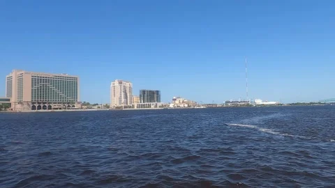 Slow motion of downtown river currents Stock Footage 155753127