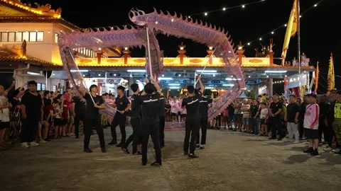 Slow Motion Dragon Dance Performance at Seng Fatt Temple in Kampar Stock Footage 345438766