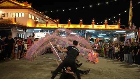 Slow Motion Dragon Dance Performance at Seng Fatt Temple in Kampar Stock Footage 345438821
