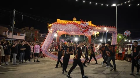 Slow Motion Dragon Dance Performance at Seng Fatt Temple in Kampar Stock Footage 345439415