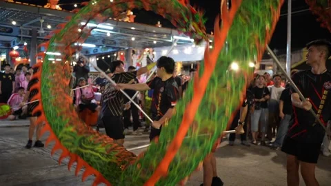 Slow Motion Dragon Dance Performance at Seng Fatt Temple, Kampar Stock Footage 345439827