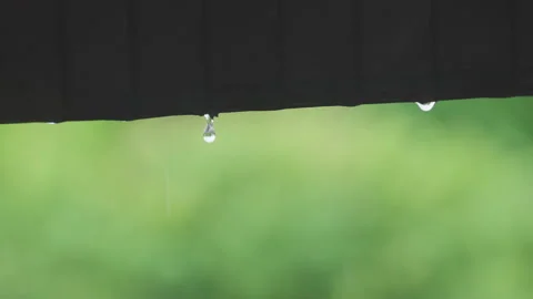 Slow motion of dripping rain water from an old rusty metal roof Stock Footage 218414934