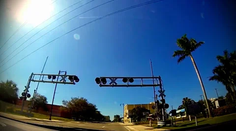 Slow motion drive over train tracks 스톡 동영상 35313475