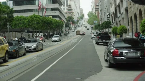 Slow Motion Drive By Shot Looking Down San Francisco Street 02 Stock Footage 145886462