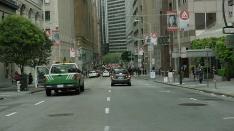 Slow Motion Drive By Shot Looking Down San Francisco Street 03 Stock Footage 145886499