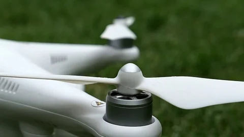 Slow Motion Drone Quadcopter Engines Start Video stock 80533318