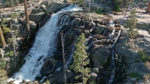 Slow motion drone shot of Lower Eagle Falls in Lake Tahoe, California. Видео 315472539