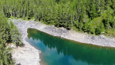 Slow Motion Drone Shot of Mountain Lake Stock Footage 197604352