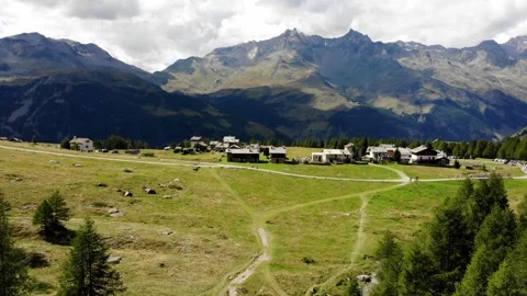 Slow Motion Drone Shot of Mountain Walking Path Stock Footage 197604655