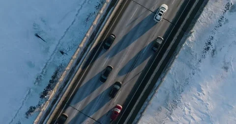 Slow Motion Drone Shot Traffic Crossing 169 Bridge In Winter Champlin Minnesota Stock Footage 228894667