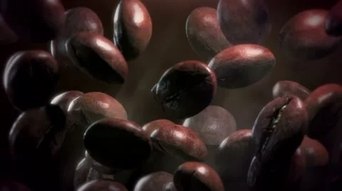 Slow motion drop roasted coffee beans - repeatly move Video stock 51165325