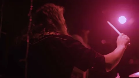 Slow motion drummer performing at live concert / music festival Stock Footage 210249253