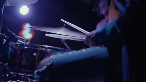 Slow motion drummer performing at live concert / music festival Stock Footage 210249265