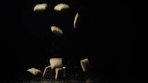 Slow motion dry breakfast cereals chocolate pads fall down Stock-Footage 73228741