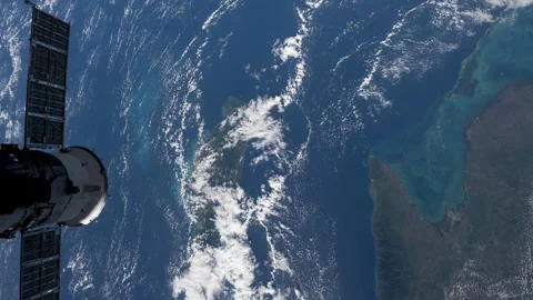 Slow Motion Earth from Space with Soyuz Spacecraft Stock Footage 330217565
