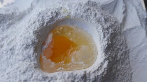 Slow motion of the egg into bakery products process prepare flour to make cakes Stock Footage 160558486