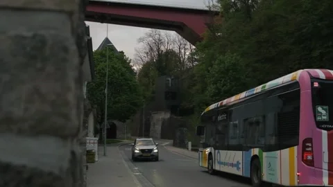 Slow motion of electric bus on the streets of Luxembourg Stock Footage 287075831