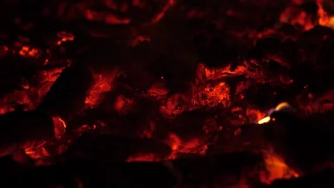 Slow Motion - Embers and Coals Burn Extreme Close Up Stock Footage 195281621