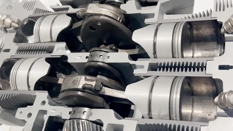 Slow motion, engine pistons, valve and crankshaft working, car engine inside Stock Footage 250392306