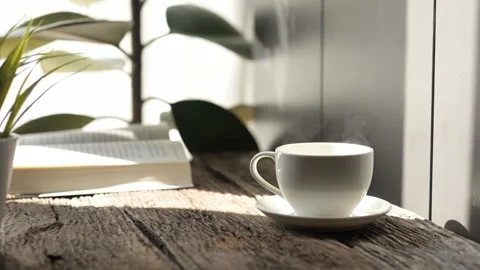 Slow motion espresso shot hot coffee in a mug cozy home environment conceptual Stock Footage 296997979