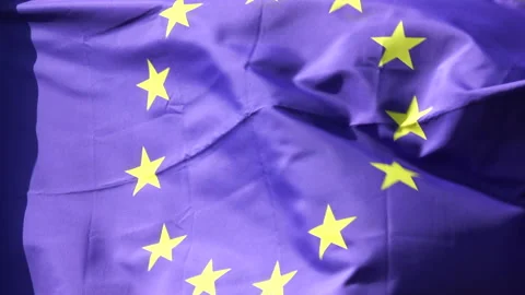 Slow motion of EU flag waving in wind. Closeup. 4K Stock Footage 131310010