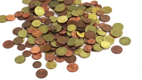 Slow motion of euro cent coins falling on a pile Stock Footage