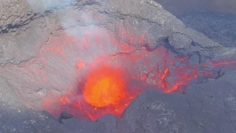 Slow motion explosion of lava in crater at the Fagradalsfjall volcano volcanic Stock Footage 155740538