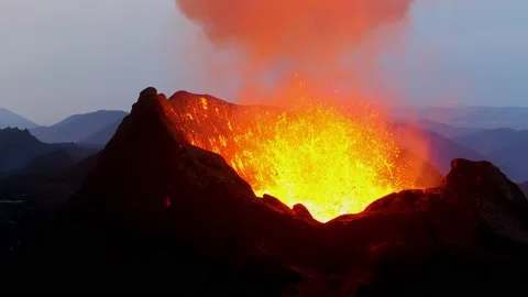 Slow motion explosion of lava in crater at the Fagradalsfjall volcano volcanic Stock Footage 155740825
