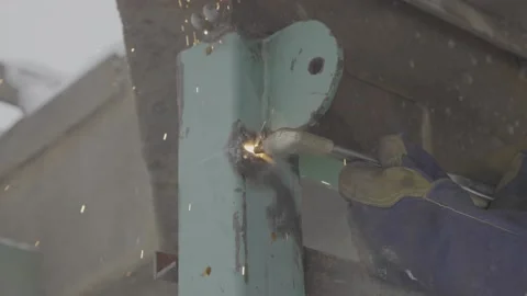 Slow Motion Extreme Close Up Welding Post Stock Footage 154050709