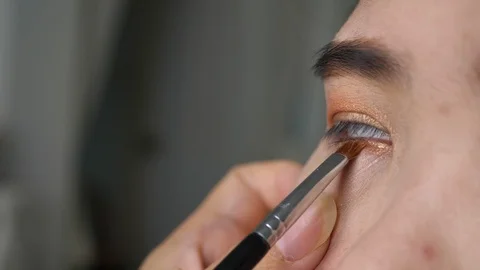 Slow motion, eyeshadow makeup eye beauty with brush Stock Footage 113885011