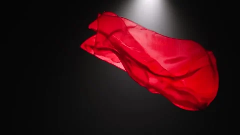 Slow motion fall of red cloth in the dark Stock Footage 315152004