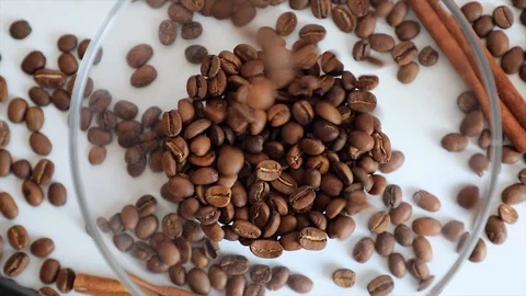 Slow motion falling coffee beans Stock Footage 87847490