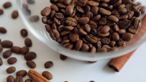 Slow motion falling coffee beans Stock Footage 87848885