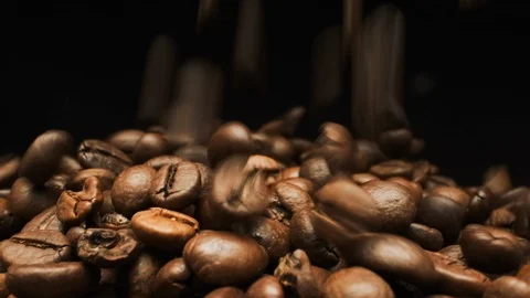 Slow Motion. Falling Coffee Beans. Close-up. Stock Footage 108802752