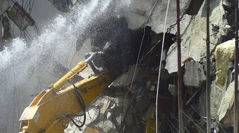 Slow motion of falling down broken roof tiles and planks during demolition Stock Footage 59942125