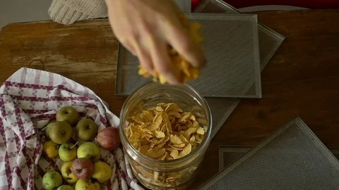 Slow motion of falling dried apples Stock Footage 70870213