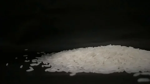 Slow motion of falling rice on black background Stock Footage 116489933