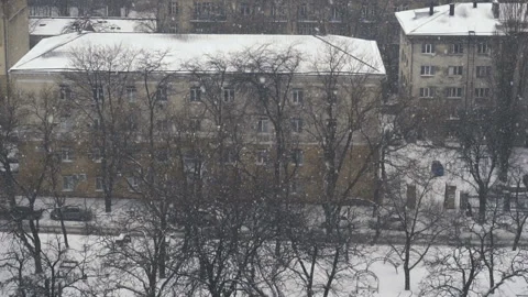 Slow motion of falling snow at the city. Nice winter background. Winter Stock Footage 88177212