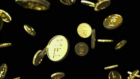 Slow motion. Falling from the top a lot of NFT token on a black background Stock Footage 173461367
