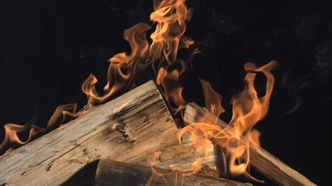 Slow motion fast flames burning log Stock Footage 92609818