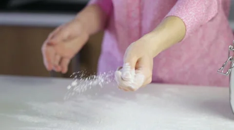 Slow motion of female working with the flour Stock Footage 62433892