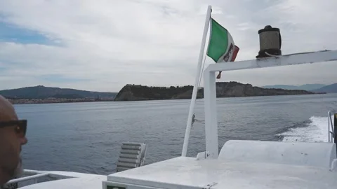 Slow Motion Ferry Sailing with Mount Vesuvius View – Naples Scenic Beauty Stock Footage 310271910