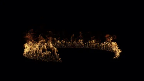 Slow Motion Fire Border Circle - Hellish Flame Transition - 4K Stock Footage 332063866