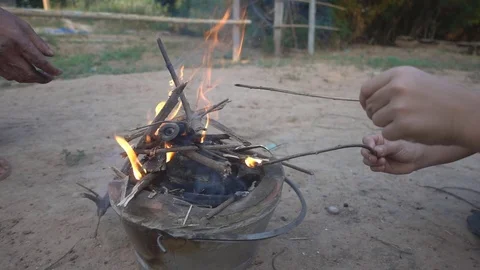 Slow motion of fire burn camping Stockbeeldmateriaal 75442373