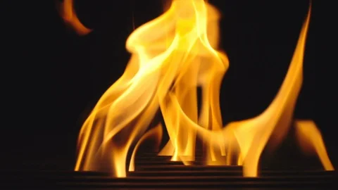 SLOW MOTION: Fire is burning in barbecue grill Stock Footage 97914268
