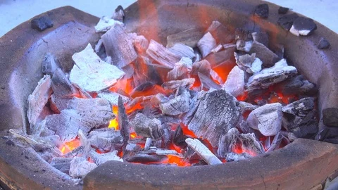 Slow motion fire burning charcoal and flame glowing burn for cooking Stock Footage 103908749