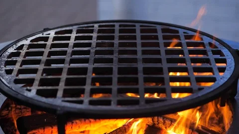 Slow motion. fire is burning on the charcoal grill.Ofyr charcoal grill. close-up Stock Footage 126812367